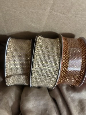 Lot Set of 3 ,2Burlap Wired Ribbon Celebrate It For Crafts 1 1/25 In 25 Ft  & 21 - Image 1 of 4