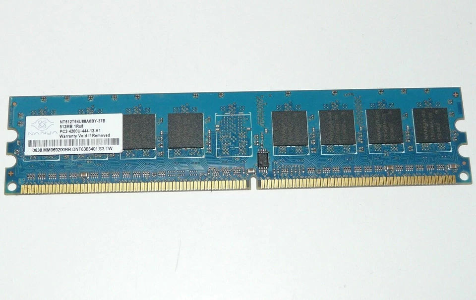 Nanya NT512T64U88A0BY-37B 1Rx8 512MB 4200U-444-12-A1: Desktop/PC Memory used - Image 1 of 1