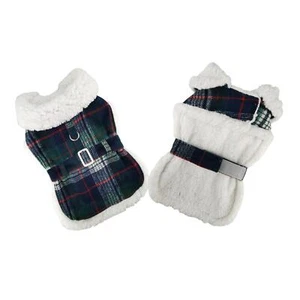 Sherpa-gefütterter Hundegeschirr Mantel - blau & grün kariert mit passender Leine XS-2XL - Bild 1 von 2