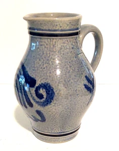Vintage MARZI & REMI Stoneware Cobalt Blue Salt Glaze Pitcher German .5L - Picture 1 of 6