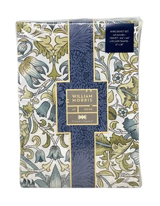 WILLIAM MORRIS England KING Cotton Duvet Cover Set Lodden French Blue Green NEW