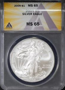 2009 $1 Silver American Eagle MS 65 ANACS # 7668361 + Bonus - Picture 1 of 2
