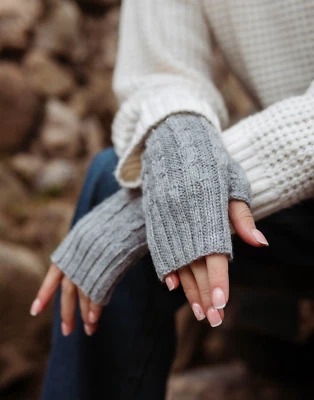 Fingerless Gloves, Alpaca Mitten Hand Warmer Handmade Wrist Warmer Baby Alpaca - Image 1 of 4