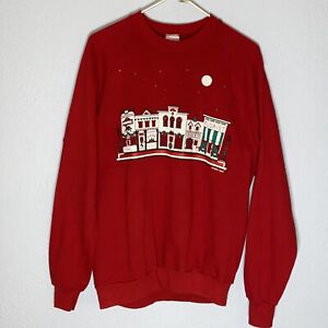 Vintage Christmas Village Sweatshirt Ugly  Sweater Party Bakery Florist Red XL