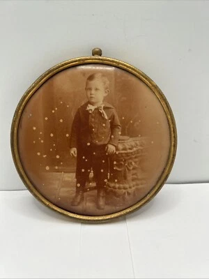 Antique Tintype Medallion Frame Columbia Portrait 1800s Sepia Child - Image 1 of 4