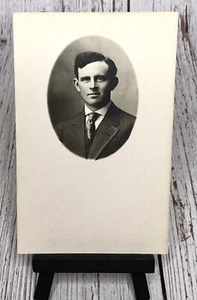 RPPC Postcard Portrait Handsome Man In Suit Tie Real Photo Vintage Postcard - Picture 1 of 4