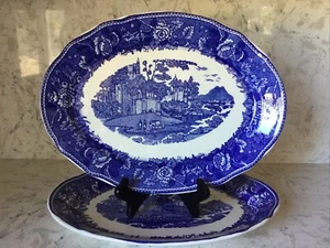 Anfora Blau Oval Servierplatte Rosen & Country Szene 14,58" PREIS JE - Bild 1 von 6