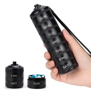 Pill Organizer Weekly Metal Waterproof Travel Pill Box 7 Day Large Aluminum Allo - Picture 1 of 7