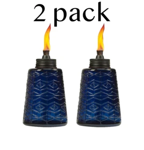 2 - Tiki Molded Glass Outdoor Table Torches - Blue or Red - Picture 1 of 8