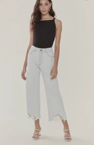 DL1961 Size 34 Hepburn High Rise Wide Leg Jeans Denim Palermo Blue Women NEW - Picture 1 of 10