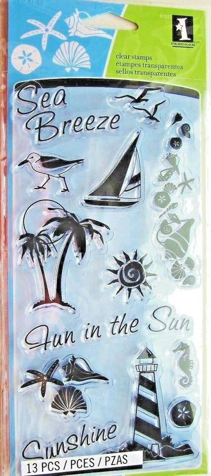 Conjunto de selos de acrílico transparente Coastal Beach por Inkadinkado 97521 NOVO! - Imagem 1 de 4