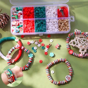 DIY Christmas Clay Beads Bracelet Making Set Clay Flat Polymer Bead Jewelly Kit - Picture 1 of 12