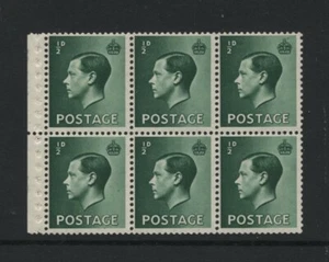 1936 1/2d GREEN KEVIII U/MINT BOOKLET PANE OF SIX. SG 457b - Bild 1 von 1