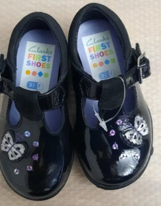 Clarks First Shoes, have silver buterfly & sequins stitched. Lights (3.5 F) NEW - Picture 1 of 10