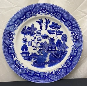 12 Inch Round Serving Platter Blue Willow Pattern  Vintage - Picture 1 of 2