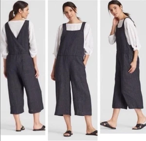 Eileen Fisher 3X 100% Organic Linen Overalls Jumpsuit Cropped Wide Leg Women's - Picture 1 of 11