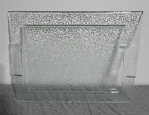 Textured Glass Serving Tray Rectangular Clear Platter with Side Handles Pebbled - Picture 1 of 7