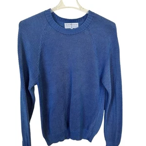 PERUVIAN CONNECTION Pima Cotton Teal Blue Crew Neck Pullover Sweater Large - Picture 1 of 9