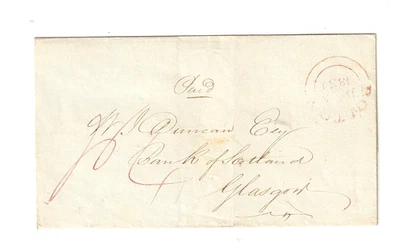 1839 Великобритания (Шотландия?) Обложка Stampless адресована Глазго Red Cancel - Изображение 1 из 4