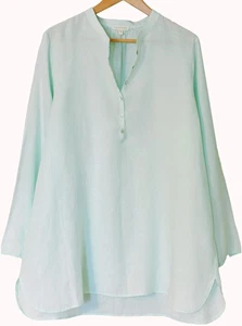 EILEEN FISHER Organic Irish Linen SMOCK TUNIC TOP A-Line SZ XL Aurora Mint Green - Picture 1 of 3