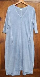 Poetry Kleid Damen 12 blau Hanf Baumwolle Taschen Lagenlook Maxi Boho Jersey - Bild 1 von 18