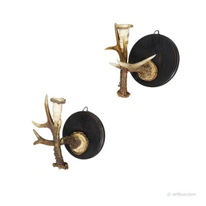 A Pair Great Black Forest Wall Sconces with Deer Horns, Germany ca. 1900 - Picture 1 of 7