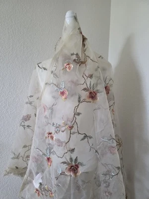 2x Wildflower Garden Fabric Multicolored Embroidery Floral Mesh Panels 82"x52"  - Image 1 of 4