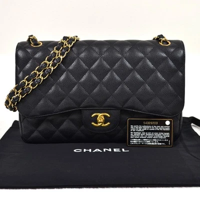 Chanel Classic Jumbo Black Caviar Leather Double Flap Shoulder Bag Purse Handbag - Image 1 of 4