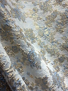 BABY BLUE GOLD Floral Brocade Fabric (60 in.) Sold By The Yard - Picture 1 of 1