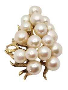 Broche broche con dos diamantes perla uva oro amarillo 14k - Imagen 1 de 5