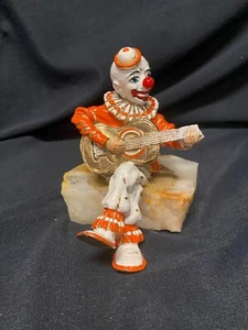 Vintage signierte Ron Lee Clown spielende Gitarre Onyx Steinsockel verziert 1984 - Bild 1 von 6