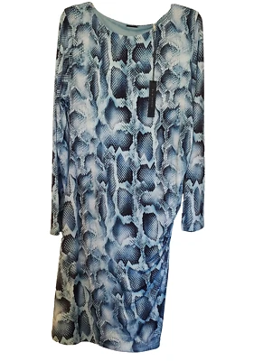 Elie Tahari Liora Ruched Dress Snake Sk Print Sz XL NWT Ruched Jersey $348 Blue - Image 1 of 4