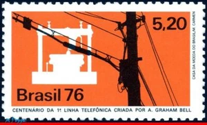 1427 BRASIL 1976 CENTAVO PRIMERA LLAMADA TELEFÓNICA POR A.GRAHAM BELL, MI# 1523, MNH - Imagen 1 de 2