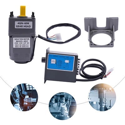 AC 110V Electric Gear Motor Variable Speed Reduction Controller 1:60 90-1350 rpm - Image 1 of 4