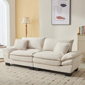 Multi-Room Use Corduroy Sofa Sleeper Loveseat w/Pillows & Deep Seat - Beige - Picture 1 of 22