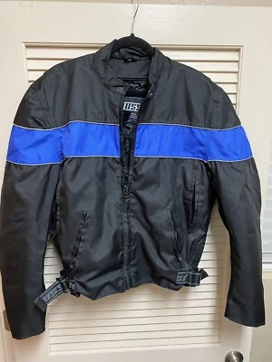 Jaqueta de motocicleta Mossi Racing masculina média preta com azul corrida manga longa forrada - Imagem 1 de 4