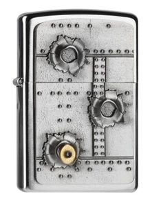 Encendedor Zippo Bullet Holes cromo agujeros de bala emblema 3D mechero de tormenta - Imagen 1 de 6