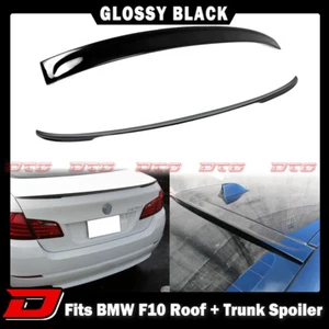 Fit For BMW 5-Series F10 D Type Roof Spoiler + P Type Trunk Spoiler Glossy Black - Picture 1 of 10