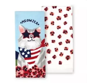 Neu mit Etikett Celebrate Americana Together 4. Juli Kätzchen Katze Küchentuch 2er-Pack - Bild 1 von 4