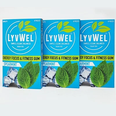 Spearmint Energy Chews Gum 80mg Caffeine Alertness Awake Focus 3 Packs Nootropic - Image 1 of 4