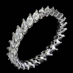 Anello In Argento Sterling 925 Marquise Zaffiro Bianco Gemma Ceylon Gioielleria - Foto 1 di 14