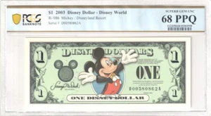 2003 $1 Disney Dollar Mickey DISNEYLAND RESORT PCGS SUPERB GEM UNC 68 PPQ - Picture 1 of 3