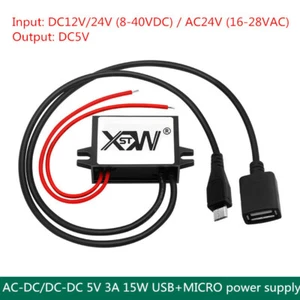 Convertidor de alimentación DC 12V/24V a 5V CA 24V a 5VDC 3A 15W USB + MICRO - Imagen 1 de 3