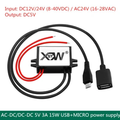 DC 12V/24V to 5V AC 24V to 5VDC 3A 15W USB+MICRO power converter - Image 1 of 3