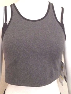 NWT $59.99 Under Armour UA Studio Womens Athletic Crop Top w/Bra Black/Grey  - Picture 1 of 2