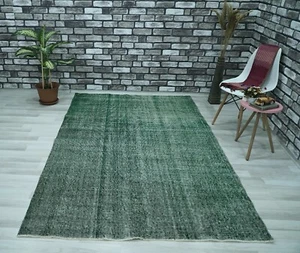 Boho Decor Rug, Green Area Rug, Vintage Turkish Rug Carpet, 5.22x8.43 ft. H-1761 - Picture 1 of 10