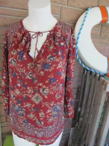 LUCKY BRAND Boho TOP shirt Women Top Size XS 3/4 sleeve drawstring neck sleeve - Picture 1 of 5