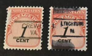 2 - 1959 US Stamps Scott J89 - 1 Cent Postage Due Precancels - Used - VA - Picture 1 of 2