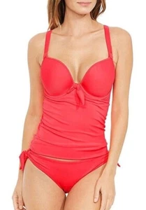 Freya Deco Swim Tankini Set 28DD XS Padded Plunge Bra Tie Brief Insanely Red New - Picture 1 of 12