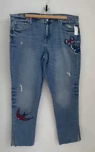 GAP BEST GIRLFRIEND Y2K BESTICKTE JEANS CAPRI KNÖCHEL ROHER HAUM DISTRESS 33T Neu mit Etikett - Bild 1 von 11